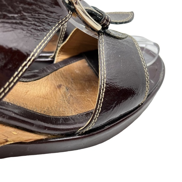 SOFFT Genuine Leather Cork Wedge Patent Slides Heels Sandals Open Toe Shoes sz 9 - Picture 4 of 16